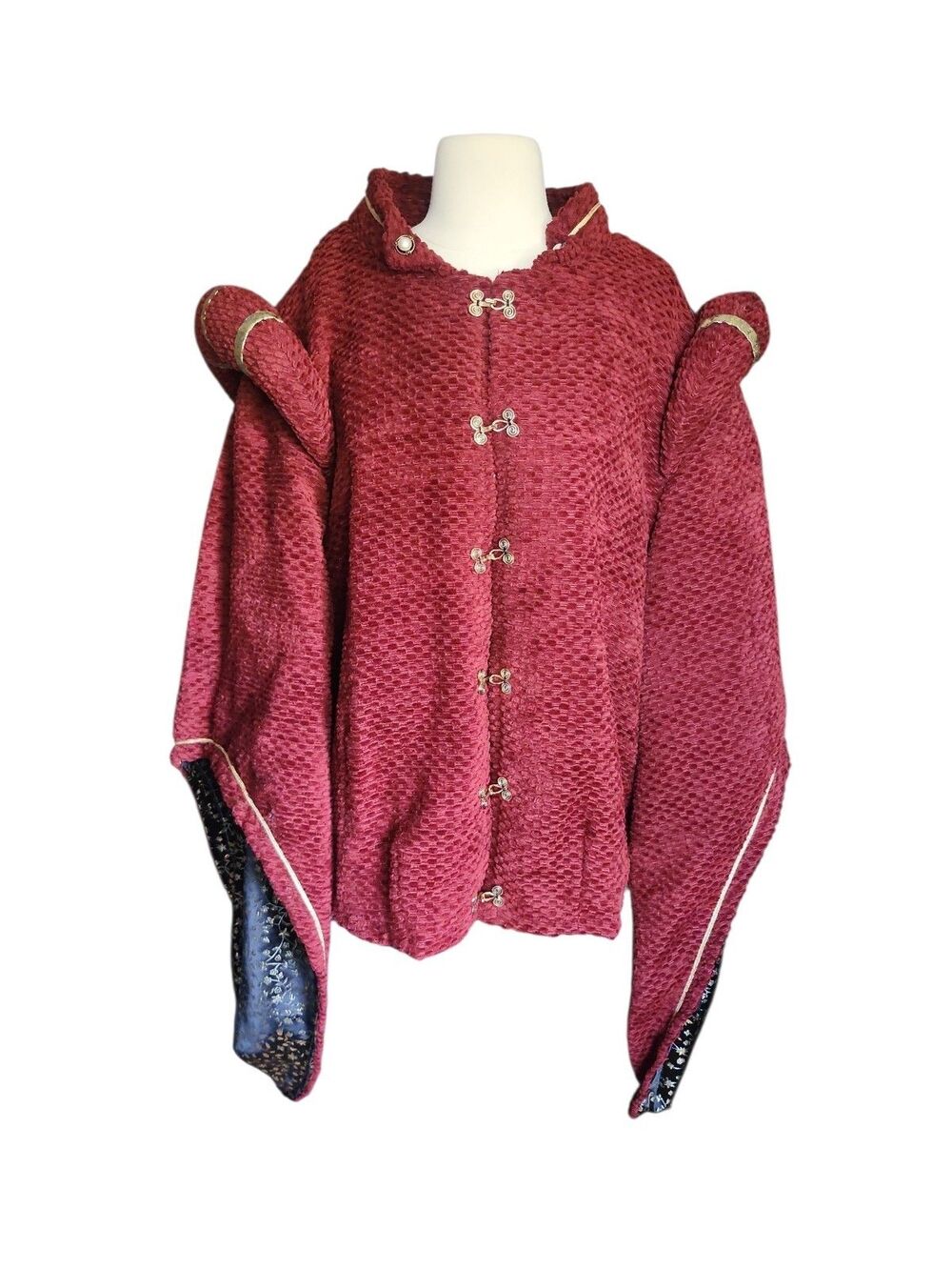 Handmade Renaissance Chenille Doublet Coat Mens XL Red Midieval Costume LARP